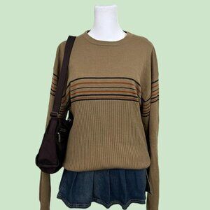 y2k beige striped light weight knit sweater retro indie skate